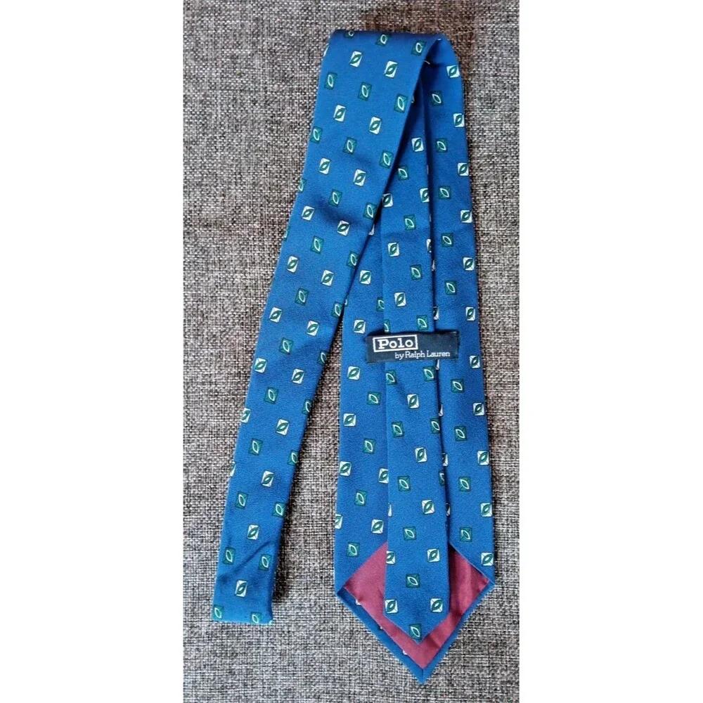 Tie 70s 80s 90s Y2K Mens Ralph Lauren Silk Blue Green 3.75 Wide 58 Long